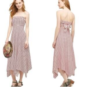 Maeve Anthropologie Caleta Red White Strapless Dress size small